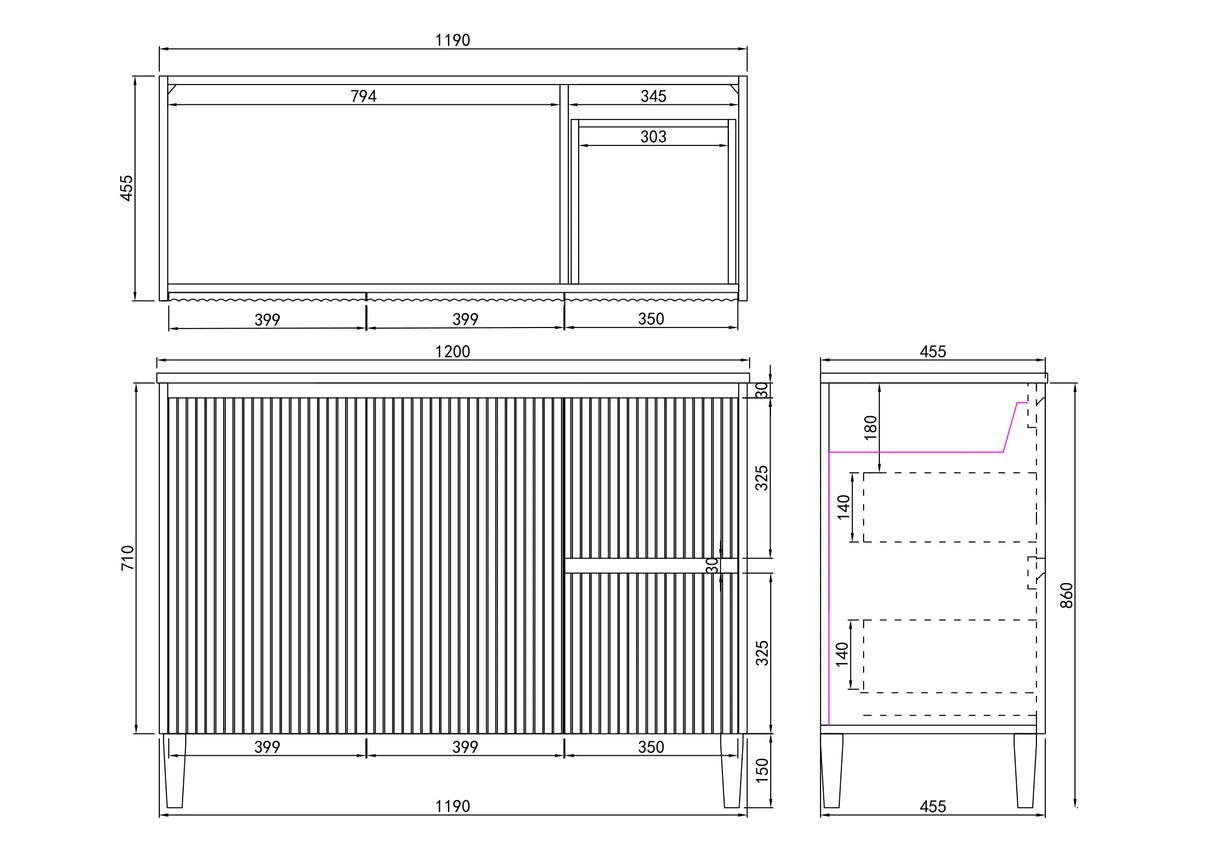 Fluted Freestanding Vanity Brighton 1200mm Matte White Single Bowl PVC Waterproof Carrara Dimond Sintered Top 50mm