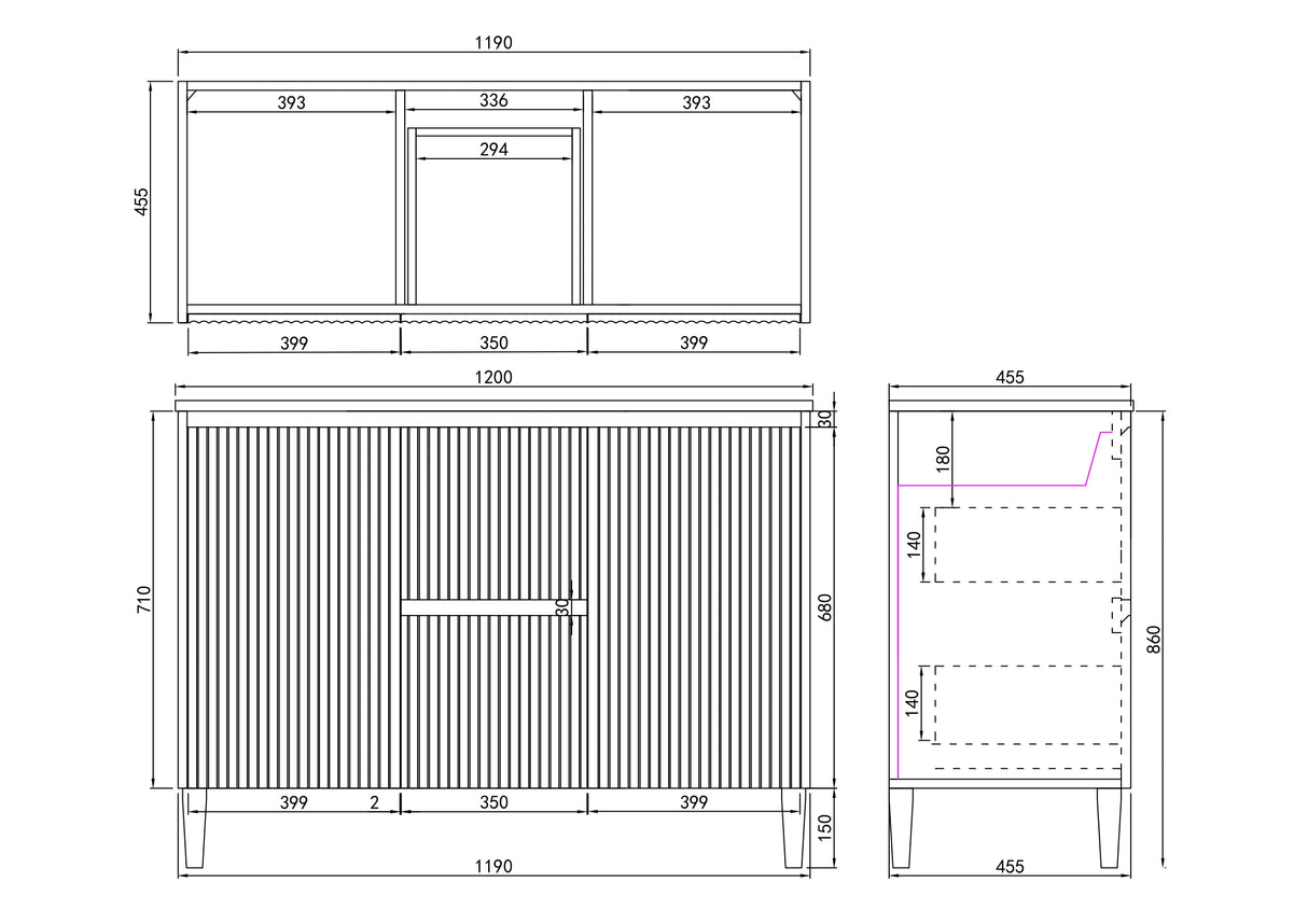 Fluted Freestanding Vanity Brighton 1200mm Double Bowl Matte White PVC Waterproof Carrara Dimond Sintered Top 50mm