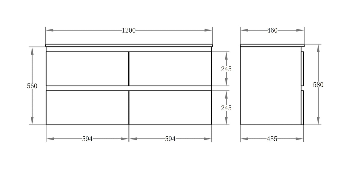 Riva PVC Waterproof Four Drawers 1200mm Double Bowl Wall Hung Bathroom Vanity