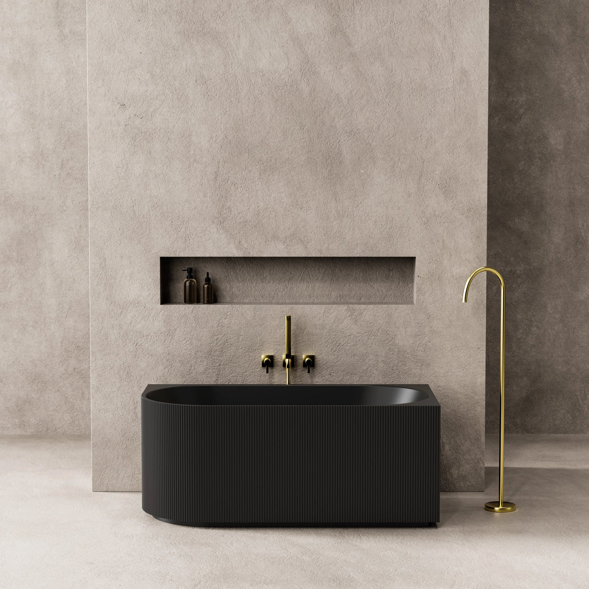 Capri 1700mm Fluted Right Corner Back to Wall Matte Black Bathtub