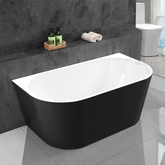 Elivia Back to Wall Freestanding Bathtub Gloss Black And White - RJ Bathroom