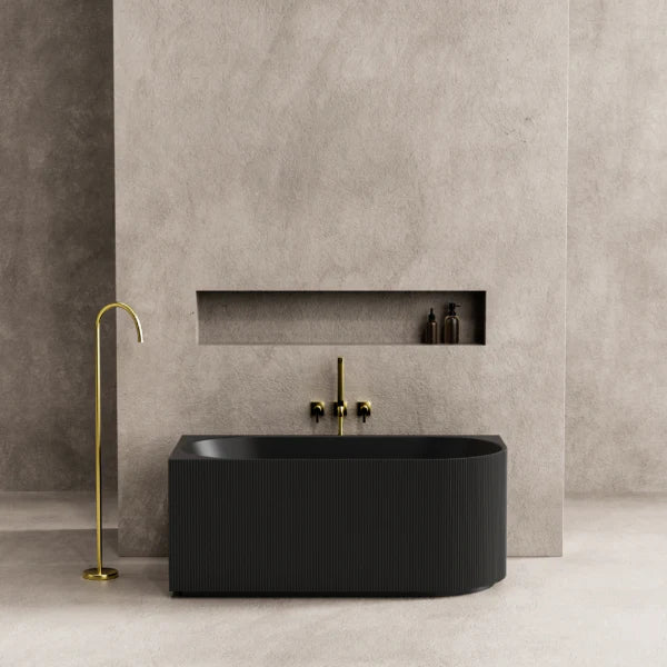 Capri 1700mm Fluted Left Corner Back to Wall Matte Black Bathtub