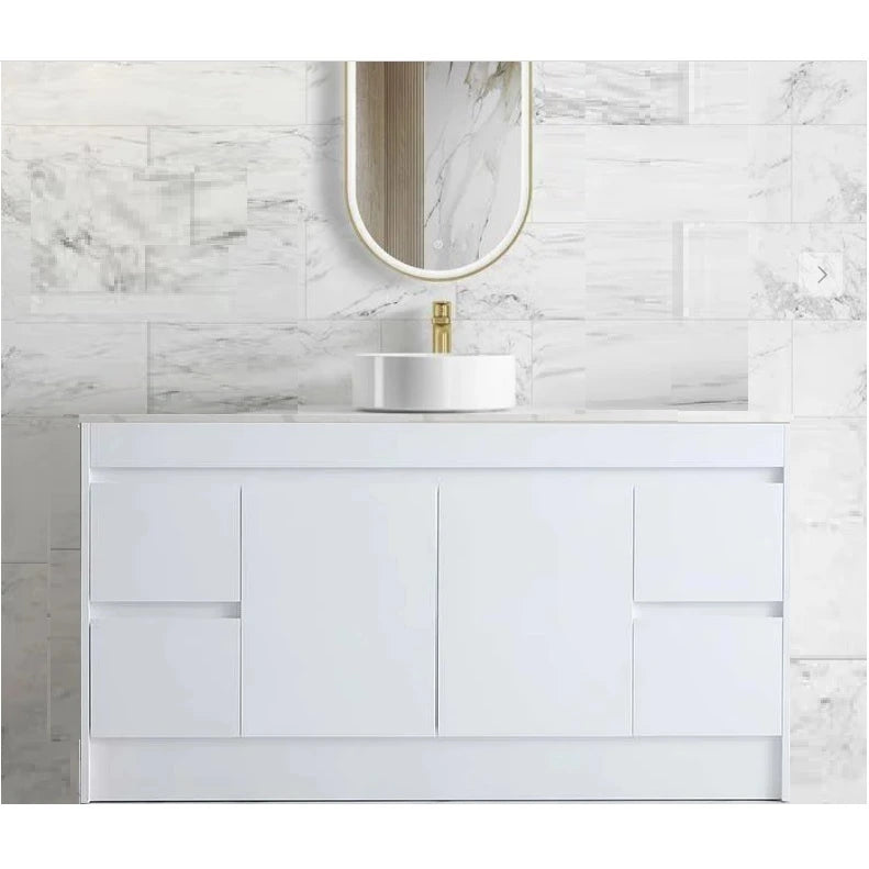 Polar PVC Waterproof 1500mm Freestanding Vanity Carrara Stone Top