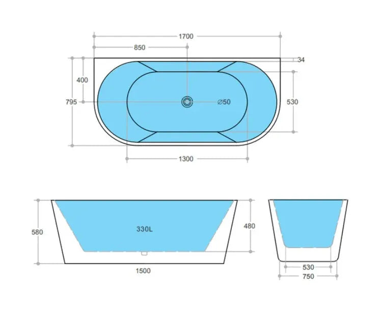 Elivia Back to Wall Freestanding Bathtub Matte Black & White - RJ Bathroom