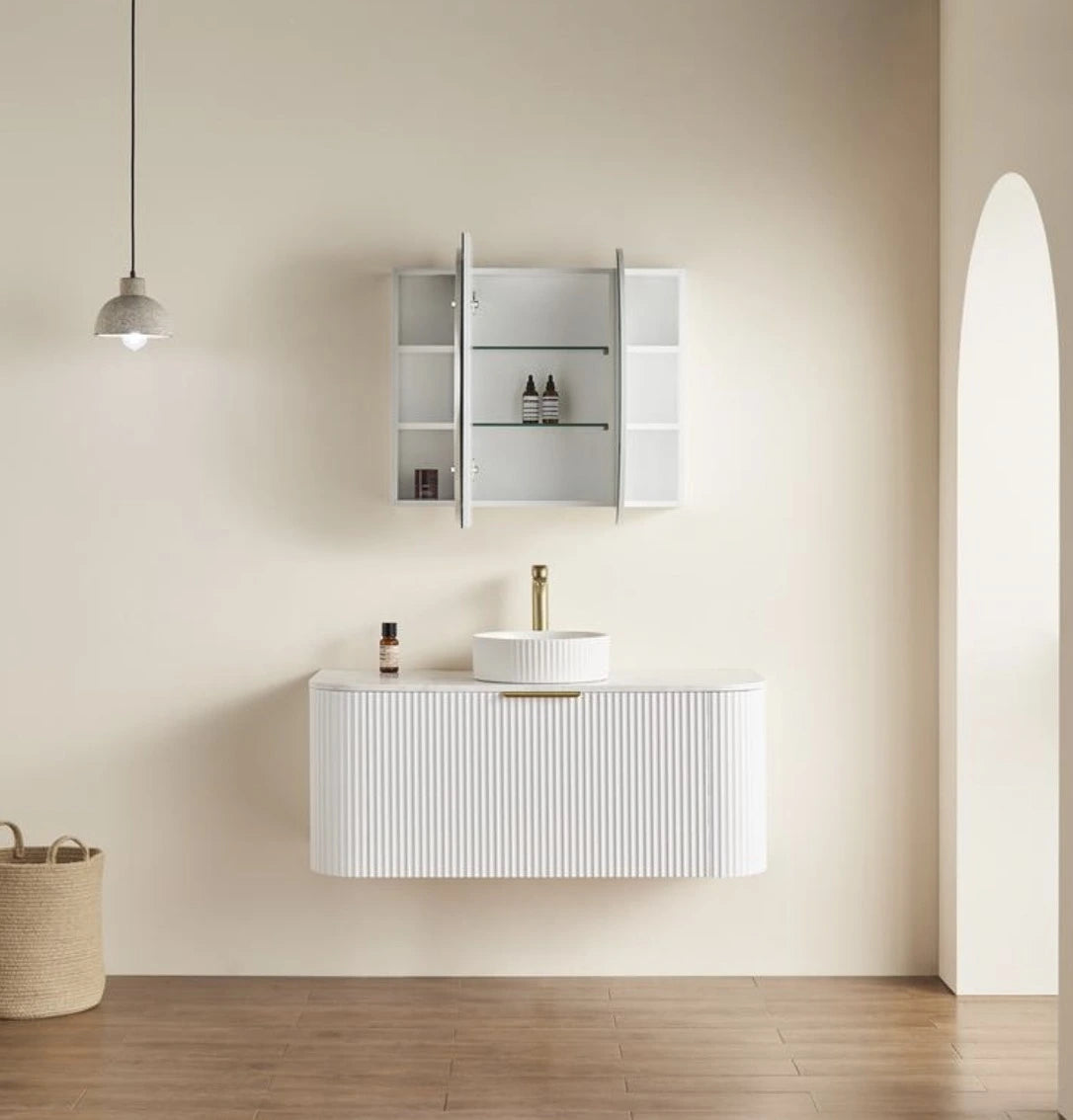 Olivia Pill Oval PVC Mirror Shaving Cabinet Matte White 1200x750mm