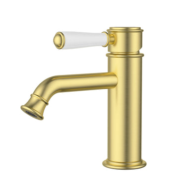 Ikon Clasico Hampton Brushed Gold Basin Mixer - Ceramic Handle