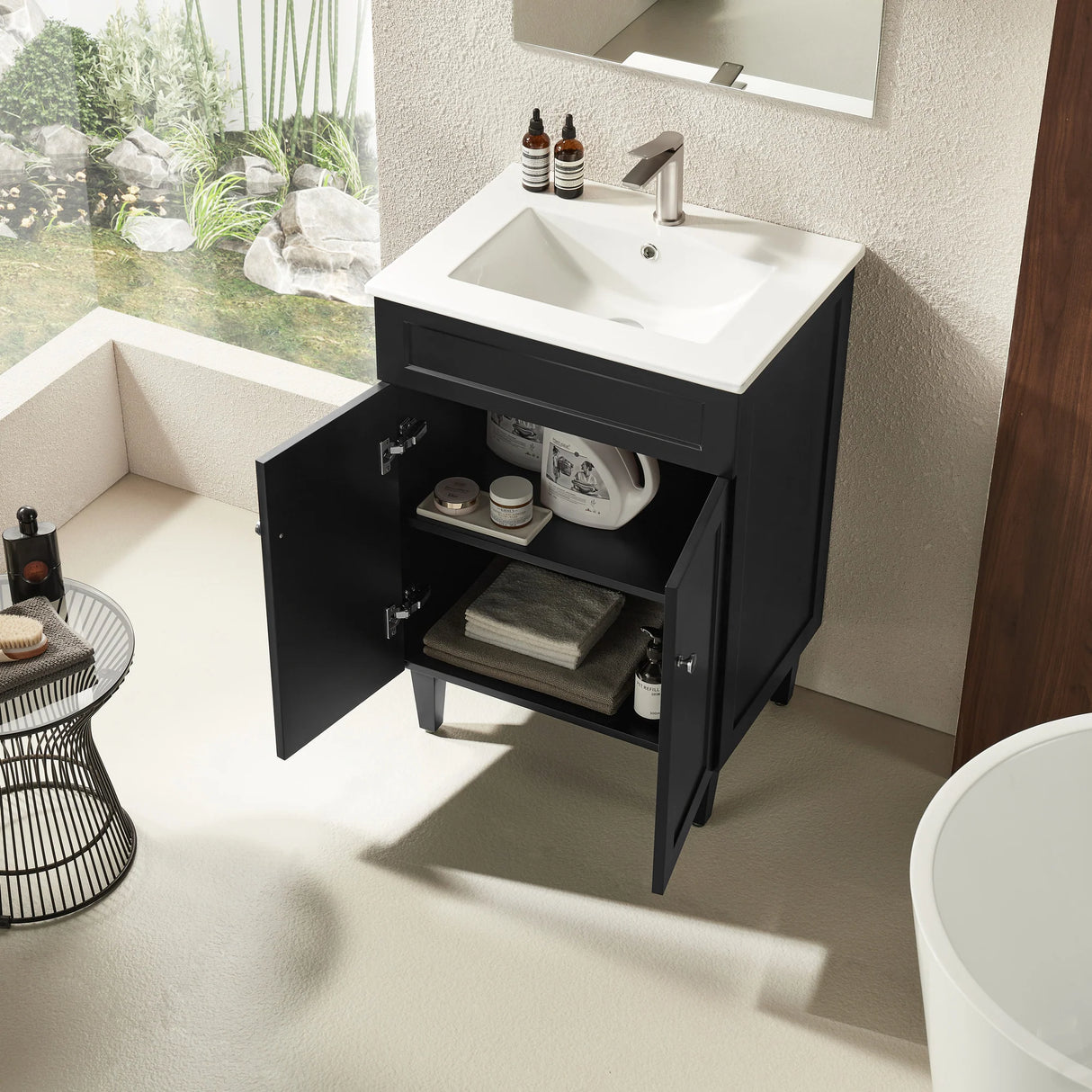 Harrington Hampton Shaker 600mm Matte Black PVC Waterproof Freestanding Bathroom Vanity Brushed Gold Handles