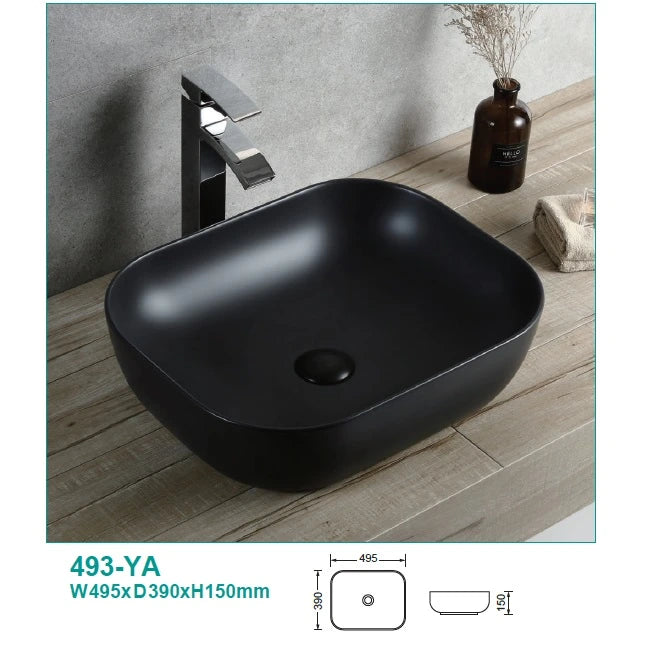 Rectangle 500x390mm Curved Above Counter Matte Black Basin