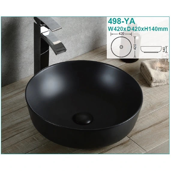 Round 420x420mm Curved Above Counter Matte Black Basin