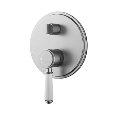Ikon Clasico Hampton Brushed Nickel Wall Mixer Diverter Trim Kit - Ceramic Handle, Rough-In Body Included