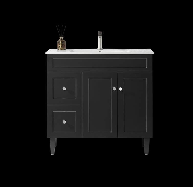 Harrington Hampton Shaker 900mm Matte Black PVC Waterproof Freestanding Bathroom Vanity Brushed Gold Handles