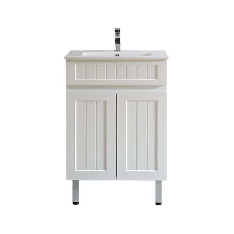 Hampton Shaker 600x360mm Slim Narrow Matte White PVC Waterproof Freestanding Vanity