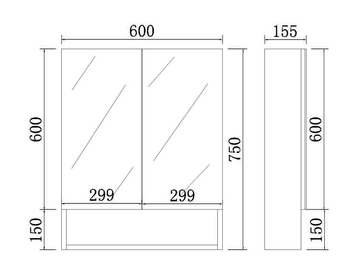 Timber Look Shaving Cabinet with Shelf Stella Oak PVC Waterproof 600mm Copper-Free Mirrored