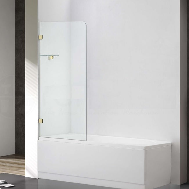 Frameless Bath Panel Shower Screen 700x1450mm Brushed Gold - RJ Bathroom