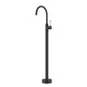 Ikon Clasico Hampton Matte Black Freestanding Gooseneck Bath Mixer - Ceramic Handle