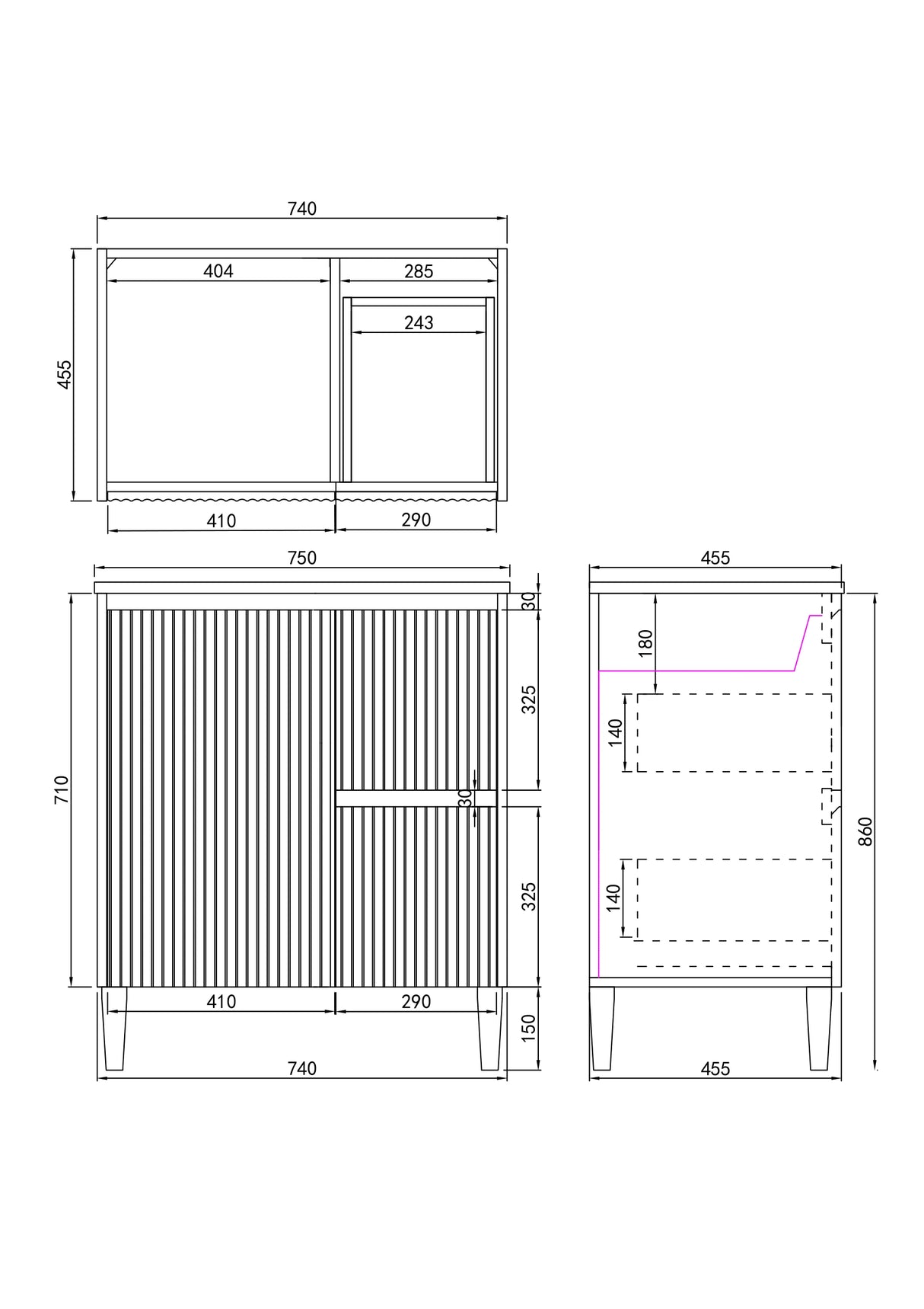 Fluted Freestanding Vanity Brighton 750mm Matte White PVC Waterproof Carrara Dimond Sintered Top 50mm