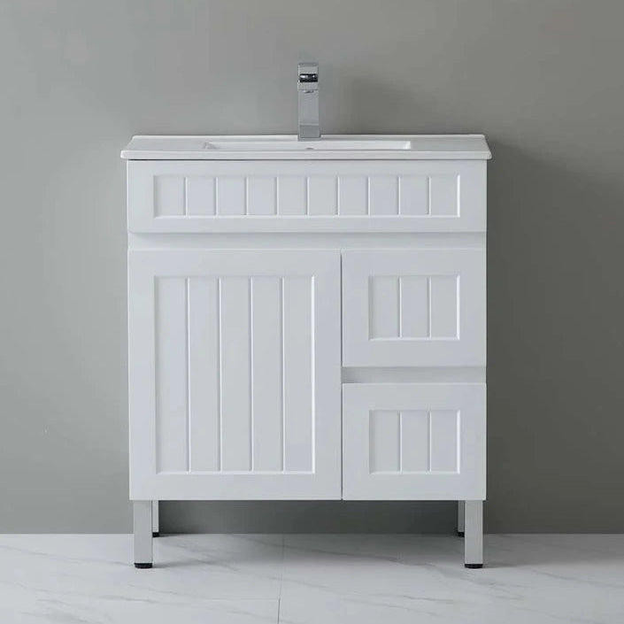Acacia Hampton Shaker 750x360 Slim Narrow Matte White PVC Waterproof Freestanding Vanity