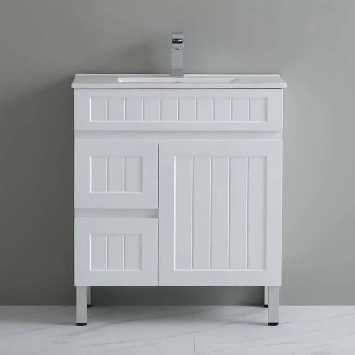 Acacia Hampton Shaker 750x360 Slim Narrow Matte White PVC Waterproof Freestanding Vanity