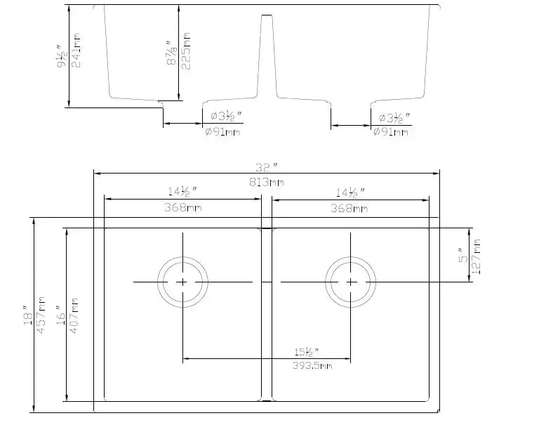 Matte White Granite Double Bowl Kitchen Sink 813x457mm