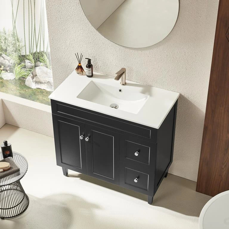 Harrington Hampton Shaker 900mm Matte Black PVC Waterproof Freestanding Bathroom Vanity Brushed Gold Handles