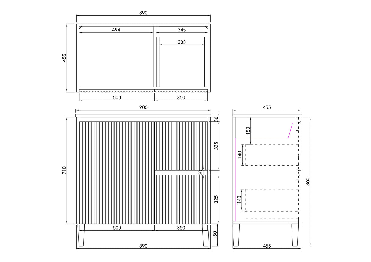 Fluted Freestanding Vanity Brighton 900mm Matte White PVC Waterproof Carrara Dimond Sintered Top 50mm