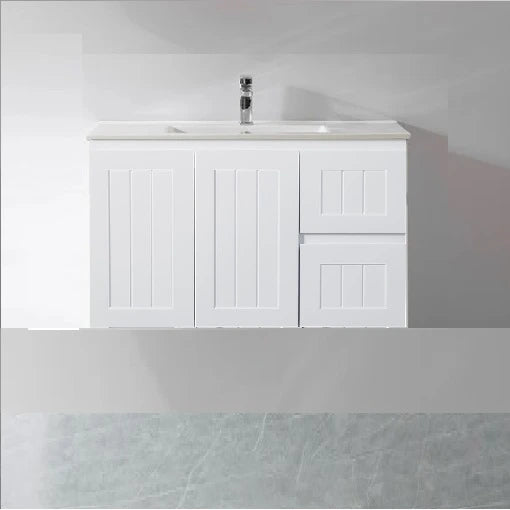 Acacia Hampton Shaker 900mm Matte White Waterproof Wall Hung Vanity