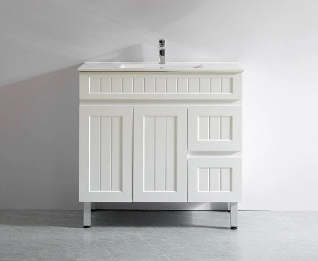 Hampton Shaker 900*360 Slim Narrow Matte White PVC Waterproof Freestanding Vanity
