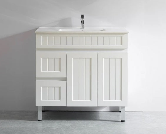Hampton Shaker 900*360 Slim Narrow Matte White PVC Waterproof Freestanding Vanity
