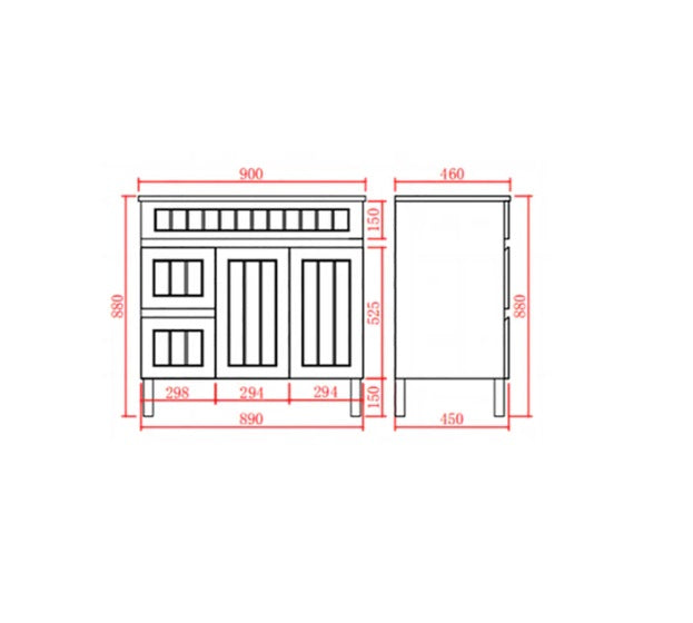 Hampton Shaker 900*360 Slim Narrow Matte White PVC Waterproof Freestanding Vanity