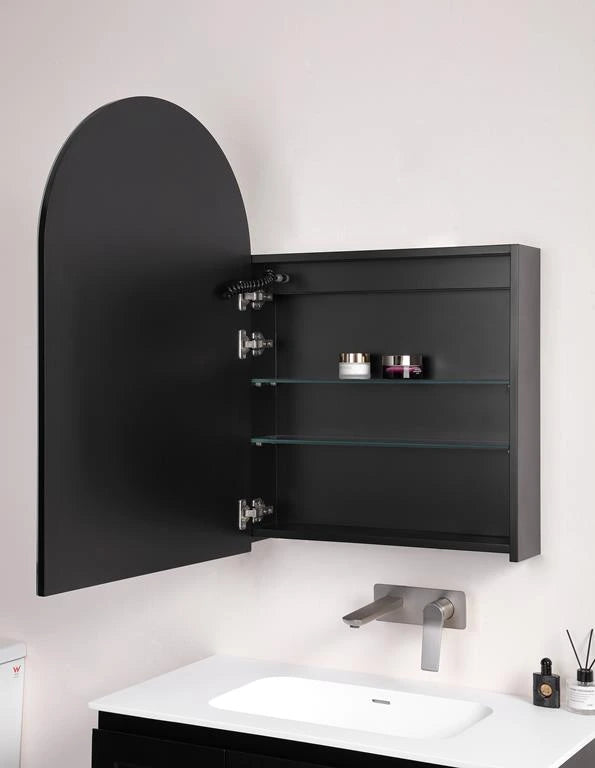 Arched Mirror Shaving Cabinet 600*900mm Olivia PVC LED Matte Black