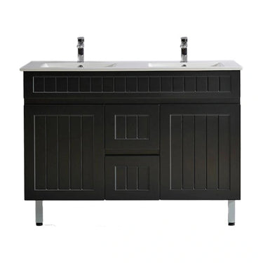 Acacia Hampton Shaker 1200mm Double Bowl Matte Black PVC Waterproof Freestanding Vanity