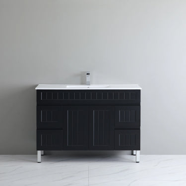Acacia Hampton Shaker 1200mm Matte Black PVC Waterproof Freestanding Vanity with Undermount Stone Top