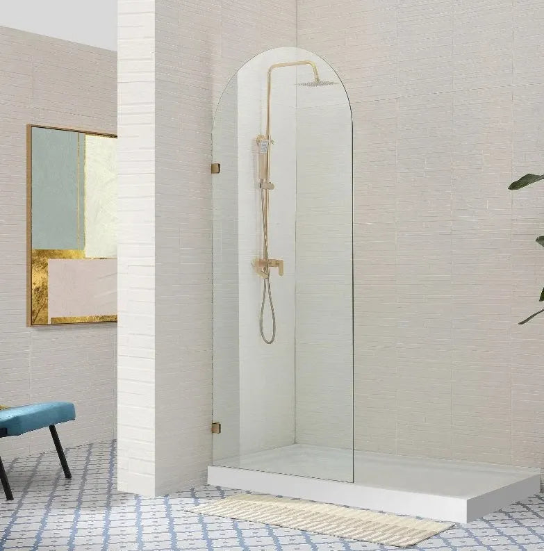 Covey Frameless Arched Fixed Panel Shower Screen Brushed Gold - RJ Bathroom