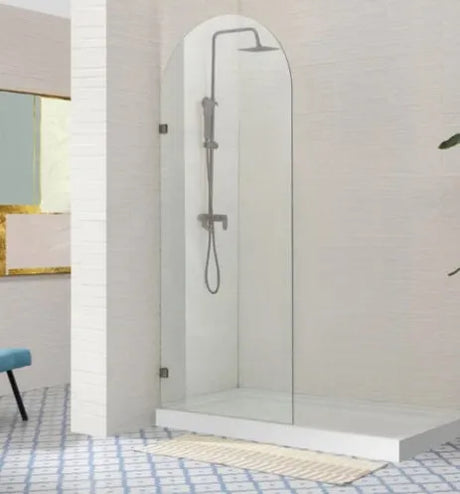 Covey Brushed Gun Metal Grey Frameless Arched Fixed Panel Shower Screen - RJ Bathroom