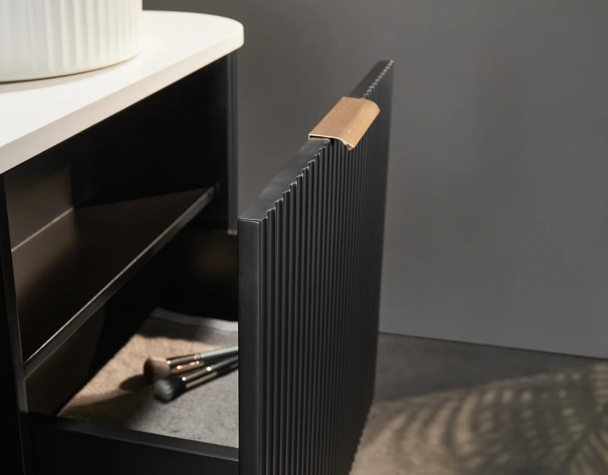 Matte Black Fluted Curved 1200mm Single Bowl Wall Hung Vanity Black Stone top