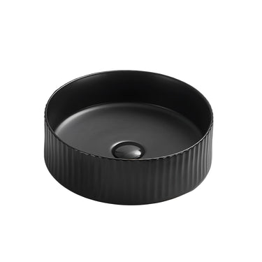 Fluted 400mm Bellevue Round Above Counter Matte Black Basin