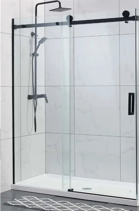 Matte Black Frameless Sliding Shower Screen - RJ Bathroom