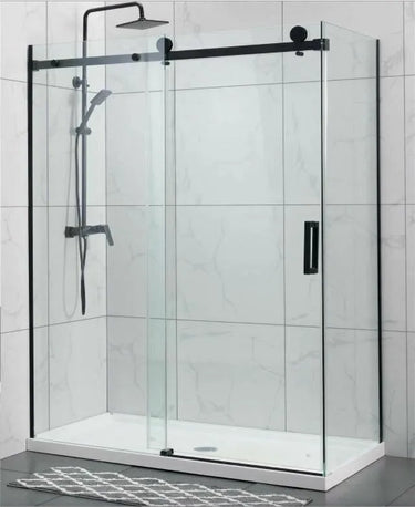 Frameless Matte Black Corner Shower Screen - RJ Bathroom