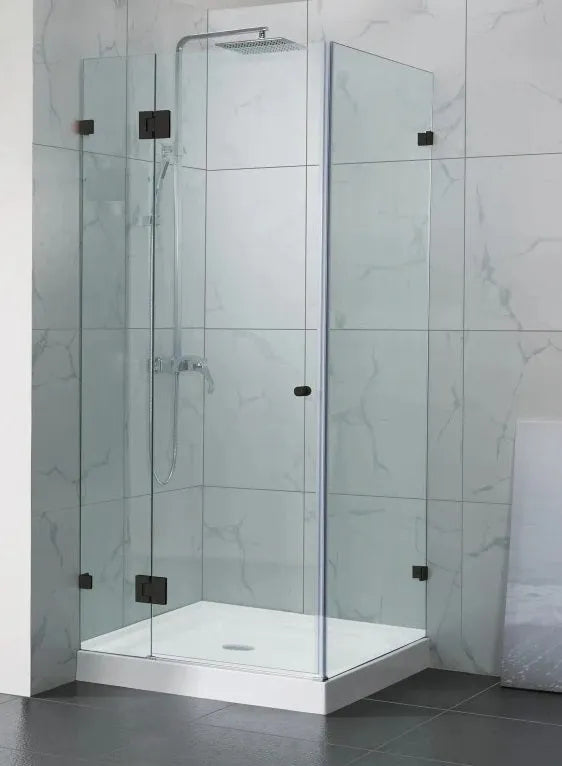Frameless Matte Black Corner Shower Screen - RJ Bathroom