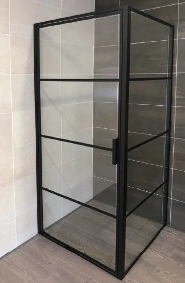Matte Black Corner Pivot Door Shower Screen - RJ Bathroom