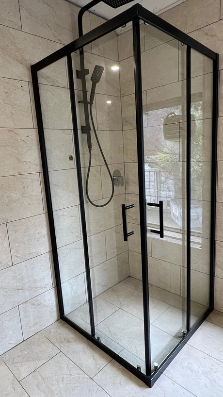 Semi Frameless Corner Shower Screen Matte Black - RJ Bathroom