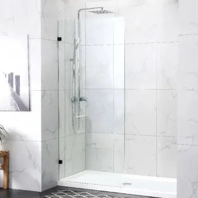 Matte Black Frameless Fixed Panel Walk in Shower Screen 2000mm - RJ Bathroom