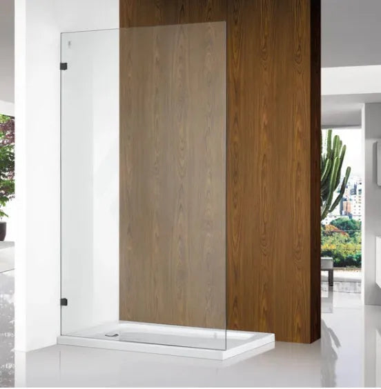 Matte Black Frameless Fixed Panel Walk in Shower Screen 2000mm - RJ Bathroom