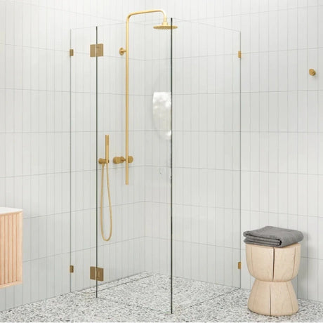Brushed Gold Frameless Corner Shower Screen - RJ Bathroom