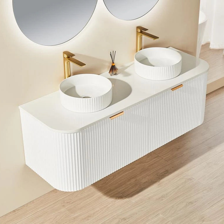 Avalon 1800mm Fluted Curved Wall Hung Vanity Nero Maquina Stone top