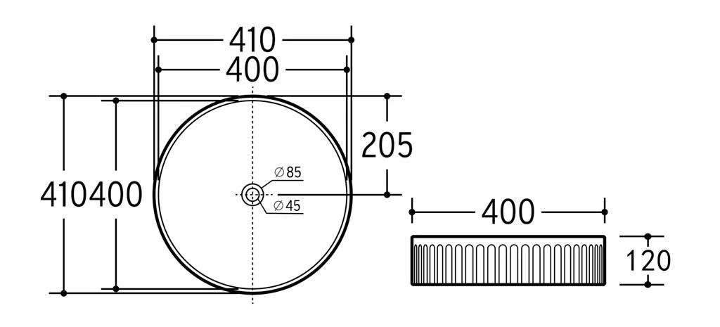 Cascade 400x400mm Round Fluted Above Counter Matte Black Basin