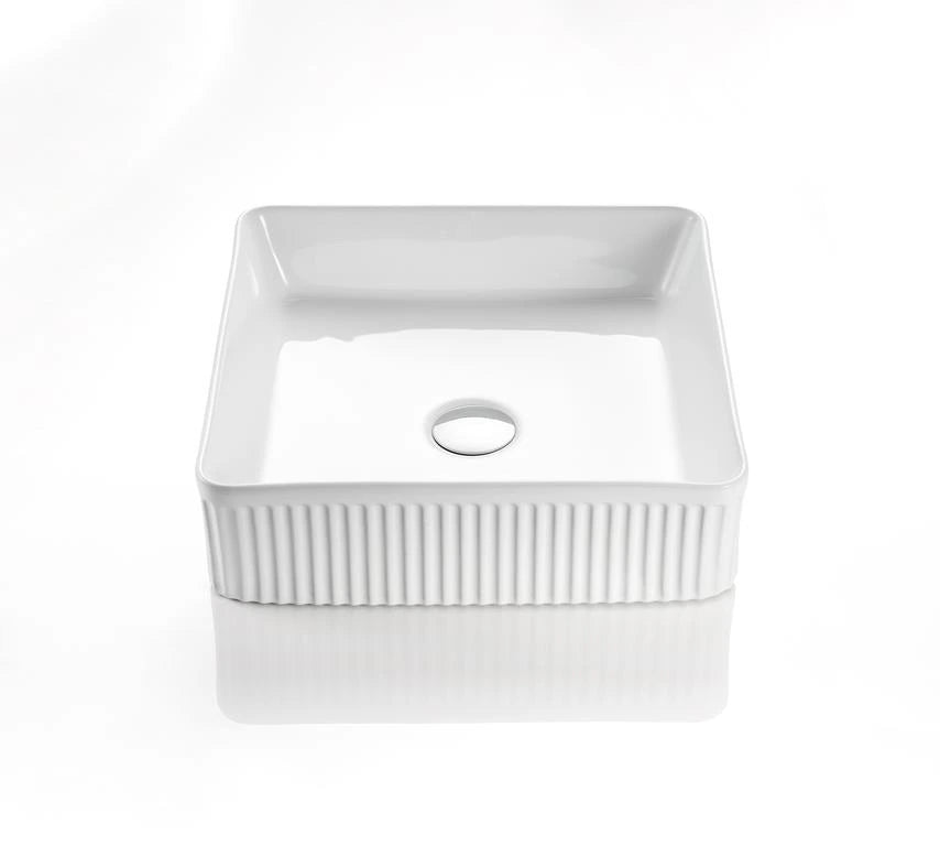 Crete Fluted Square 400x400mm Above Counter Matte White Basin