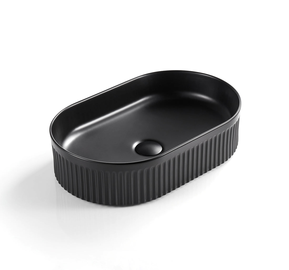 Cascade 580x350mm Oval Pill Fluted Above Counter Matte Black Basin