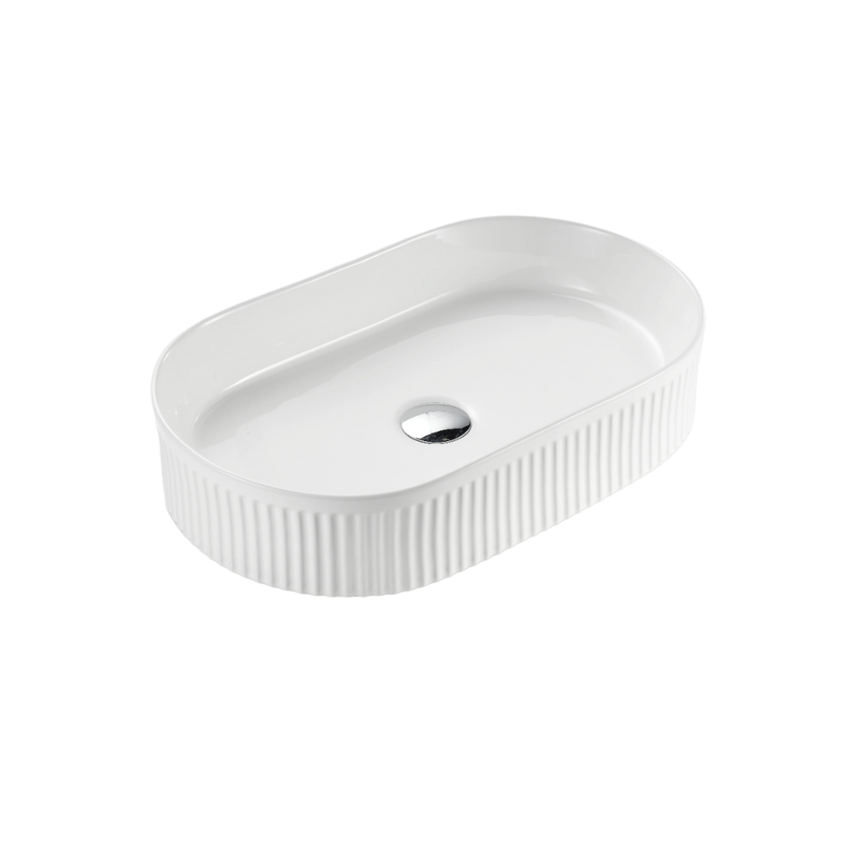Cascade 580x350mm Oval Pill Fluted Above Counter Matte White Basin