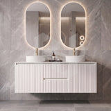 Fluted Matte White Wall Hung Vanity Brindabella 1200mm Double Bowl Waterproof Solid Surface Stone